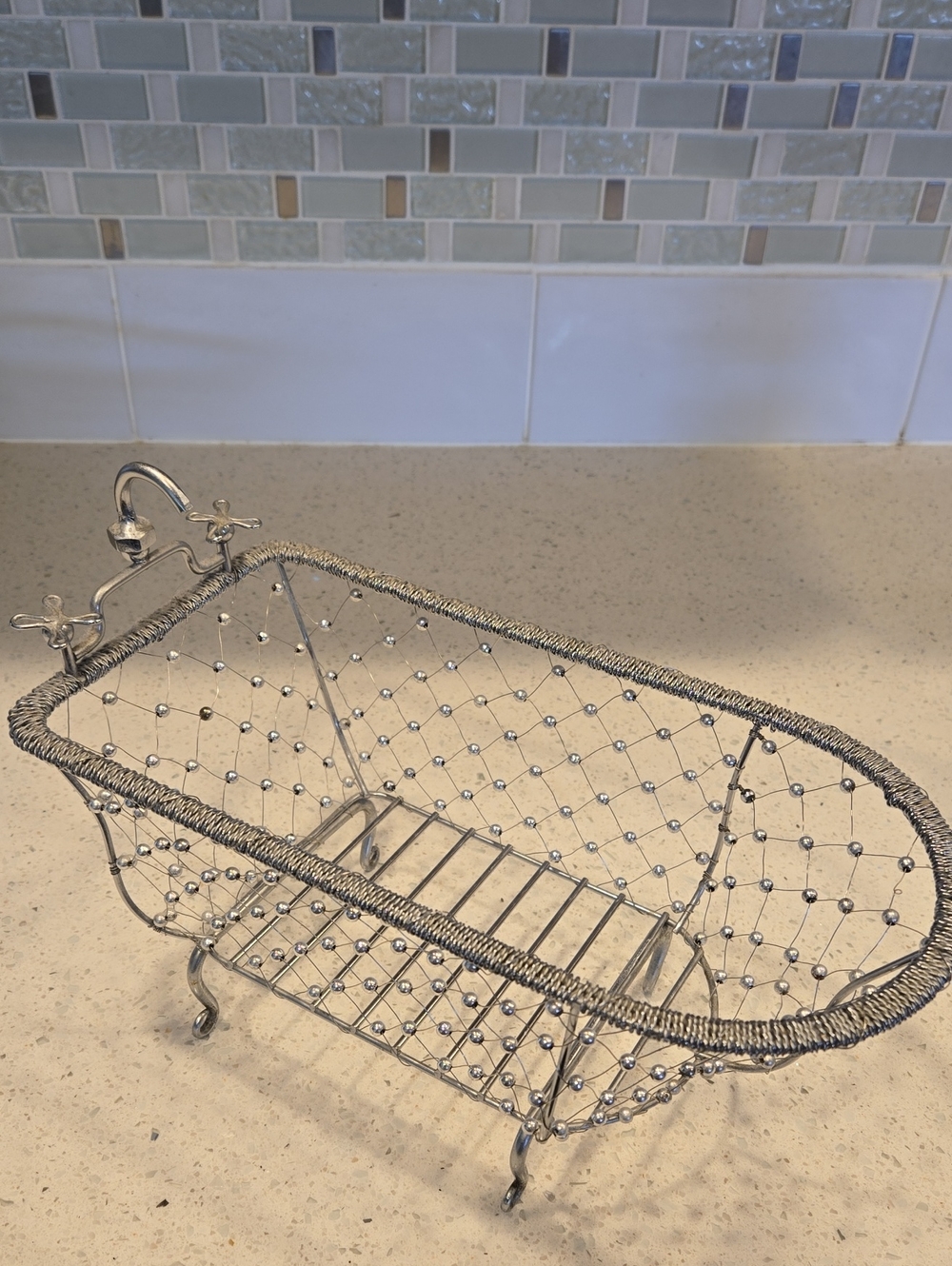 Silver Wire Decorative Bathtub Vanity Tray